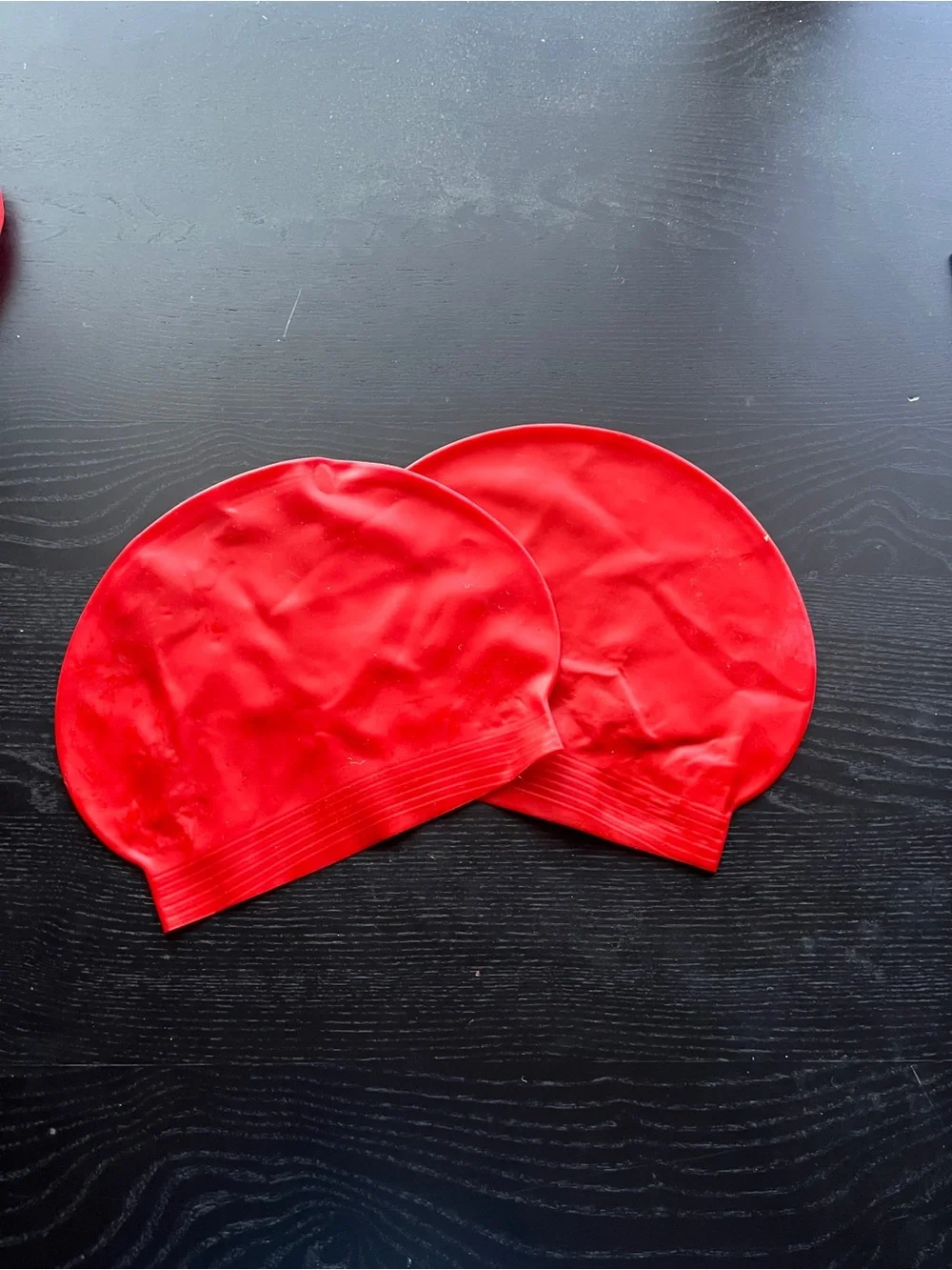 Red Latex Swimming Swim Cap Adult Size Waterproof Pool Gear x2